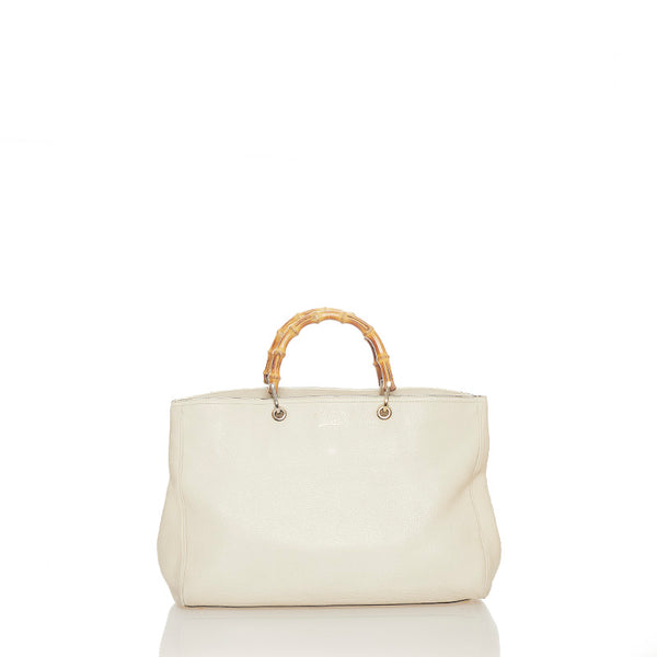 グッチ バンブー  ショッパー ホワイト レザー トートバッグ ショルダーバッグ 2WAY レディース GUCCI 【中古】