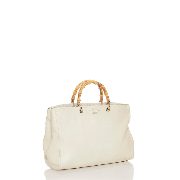 グッチ バンブー  ショッパー ホワイト レザー トートバッグ ショルダーバッグ 2WAY レディース GUCCI 【中古】