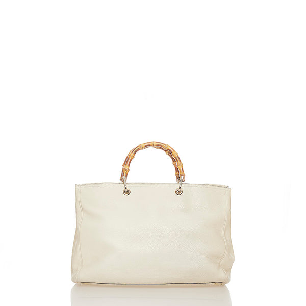 グッチ バンブー  ショッパー ホワイト レザー トートバッグ ショルダーバッグ 2WAY レディース GUCCI 【中古】