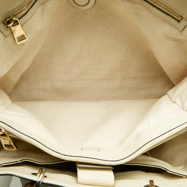 グッチ バンブー  ショッパー ホワイト レザー トートバッグ ショルダーバッグ 2WAY レディース GUCCI 【中古】