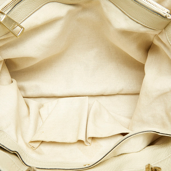 グッチ バンブー  ショッパー ホワイト レザー トートバッグ ショルダーバッグ 2WAY レディース GUCCI 【中古】