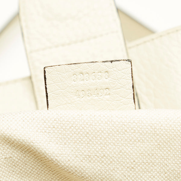 グッチ バンブー  ショッパー ホワイト レザー トートバッグ ショルダーバッグ 2WAY レディース GUCCI 【中古】