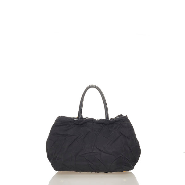 プラダ タッセル ブラック ナイロン レザー ハンドバッグ レディース PRADA 【中古】