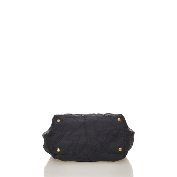 プラダ タッセル ブラック ナイロン レザー ハンドバッグ レディース PRADA 【中古】
