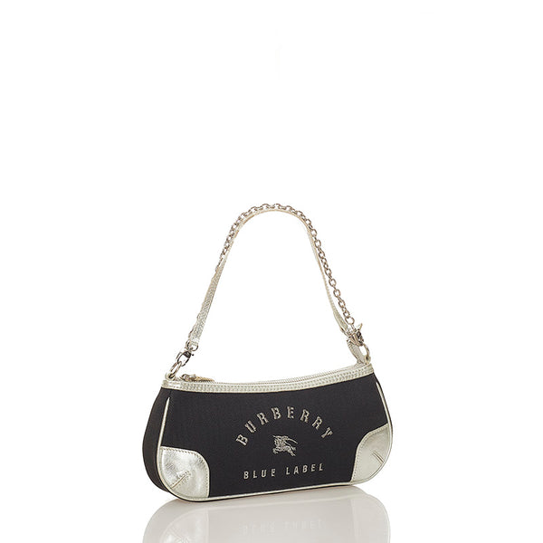 バーバリー シルバー ブラック キャンバス レザー ショルダーバッグ レディース BURBERRY 【中古】