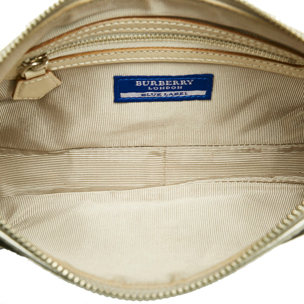 バーバリー シルバー ブラック キャンバス レザー ショルダーバッグ レディース BURBERRY 【中古】