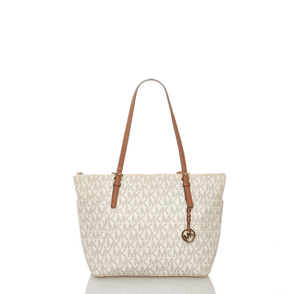マイケルコース ホワイト ブラウン PVC レザー トートバッグ レディース Michael Kors 【中古】