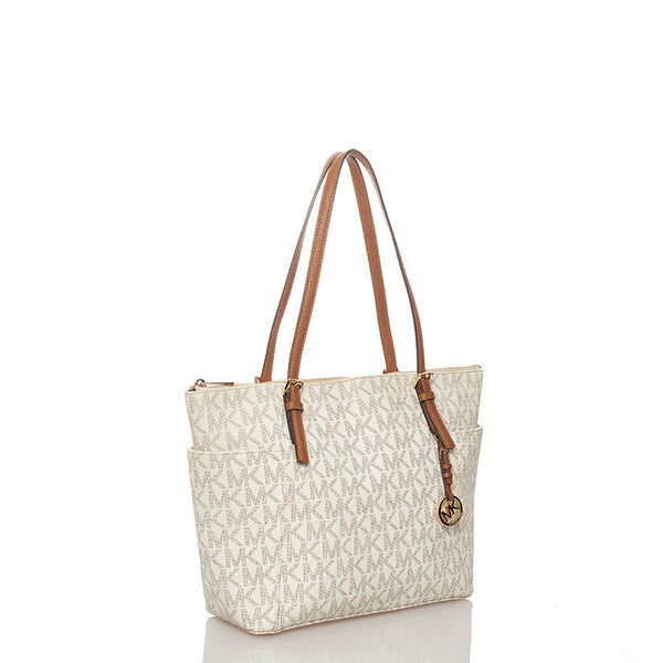 マイケルコース ホワイト ブラウン PVC レザー トートバッグ レディース Michael Kors 【中古】