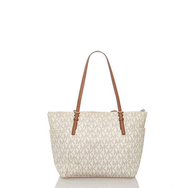 マイケルコース ホワイト ブラウン PVC レザー トートバッグ レディース Michael Kors 【中古】