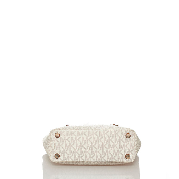 マイケルコース ホワイト ブラウン PVC レザー トートバッグ レディース Michael Kors 【中古】