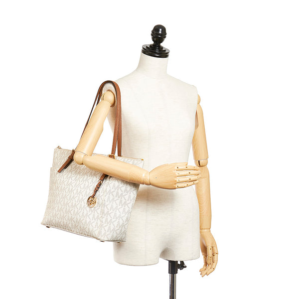 マイケルコース ホワイト ブラウン PVC レザー トートバッグ レディース Michael Kors 【中古】