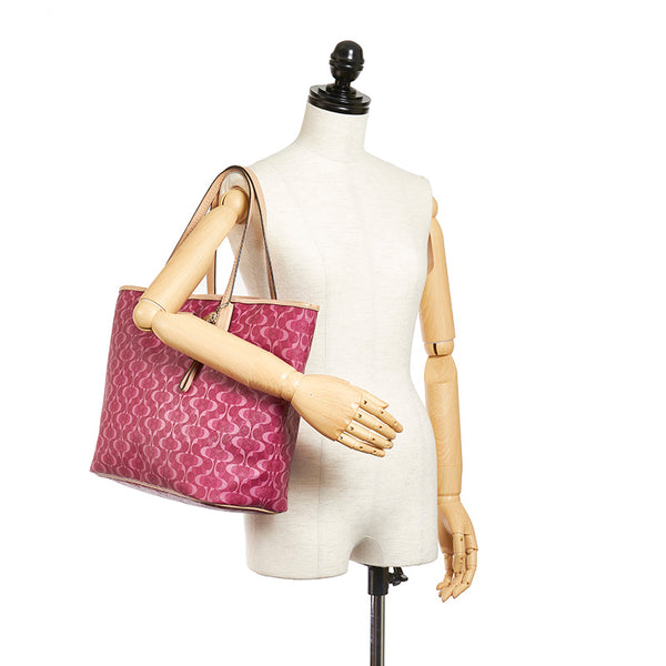 コーチ ミニシグネチャー トートバッグ F25673 ピンク PVC レザー レディース COACH 【中古】