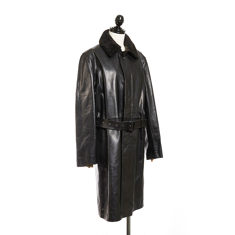 コーチ ブラック レザー ステンカラーコート メンズ COACH 【中古】