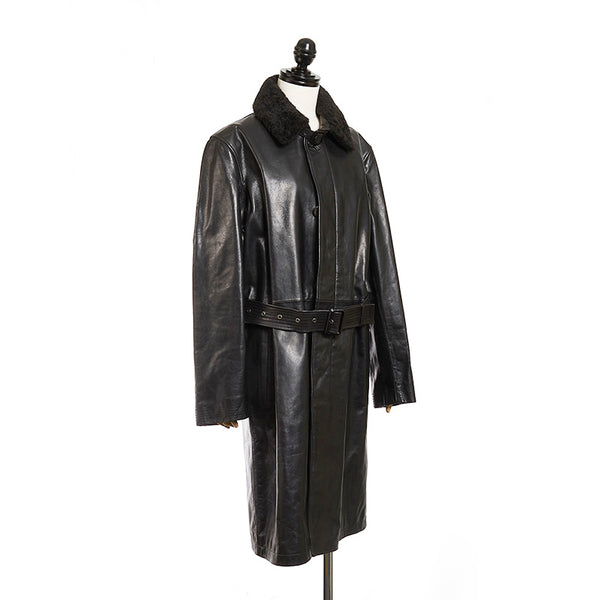 コーチ ブラック レザー ステンカラーコート メンズ COACH 【中古】
