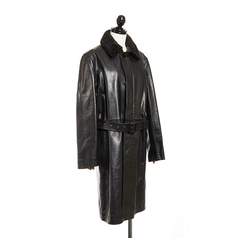 コーチ ブラック レザー ステンカラーコート メンズ COACH 【中古】