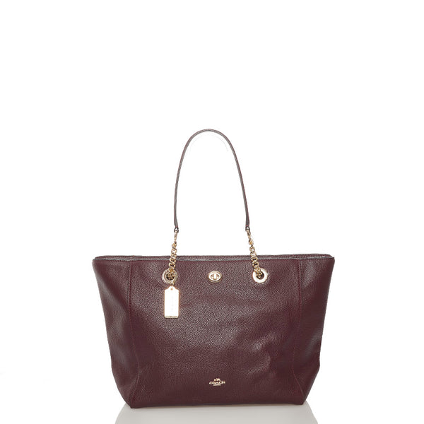 コーチ 56830 ワインレッド レザー チェーン トートバッグ レディース COACH 【中古】