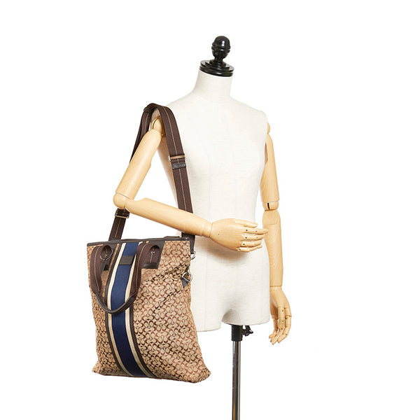 コーチ シグネチャー F70773 ブラウン ベージュ キャンバス レザー トートバッグ ショルダーバッグ 2WAY レディース COACH 【中古】