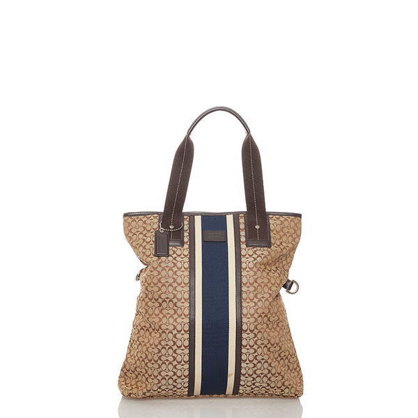 コーチ シグネチャー F70773 ブラウン ベージュ キャンバス レザー トートバッグ ショルダーバッグ 2WAY レディース COACH 【中古】