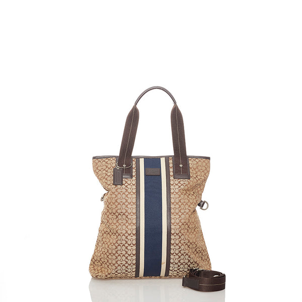 コーチ シグネチャー F70773 ブラウン ベージュ キャンバス レザー トートバッグ ショルダーバッグ 2WAY レディース COACH 【中古】