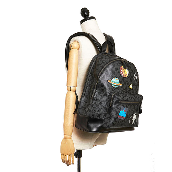 コーチ シグネチャー F29040 ブラック PVC レザー リュック バックパック レディース COACH 【中古】