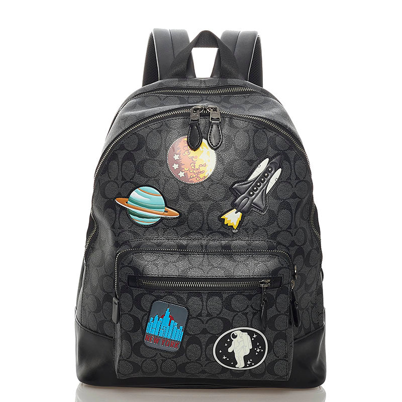 コーチ シグネチャー F29040 ブラック PVC レザー リュック バックパック レディース COACH 【中古】