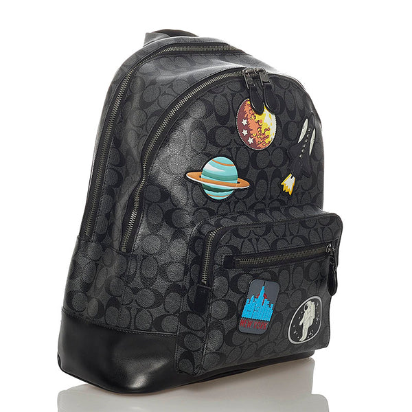 コーチ シグネチャー F29040 ブラック PVC レザー リュック バックパック レディース COACH 【中古】