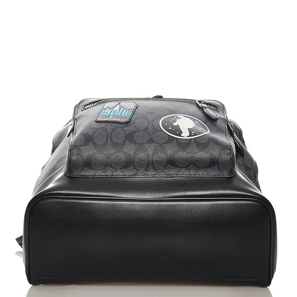 コーチ シグネチャー F29040 ブラック PVC レザー リュック バックパック レディース COACH 【中古】