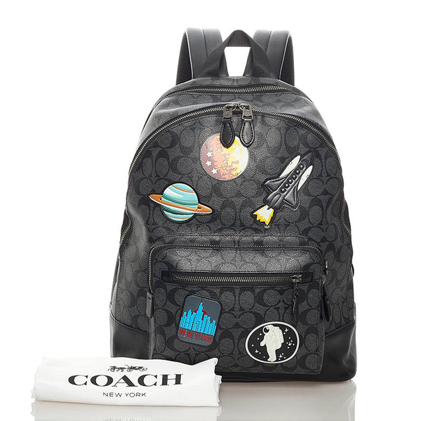 コーチ シグネチャー F29040 ブラック PVC レザー リュック バックパック レディース COACH 【中古】