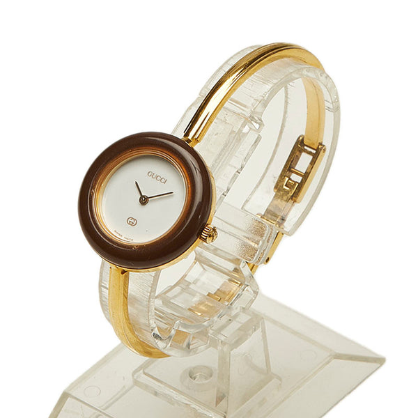 グッチ チェンジベゼル 1100-L ゴールド ステンレススチール 腕時計 レディース GUCCI クオーツ ホワイト文字盤 【中古】