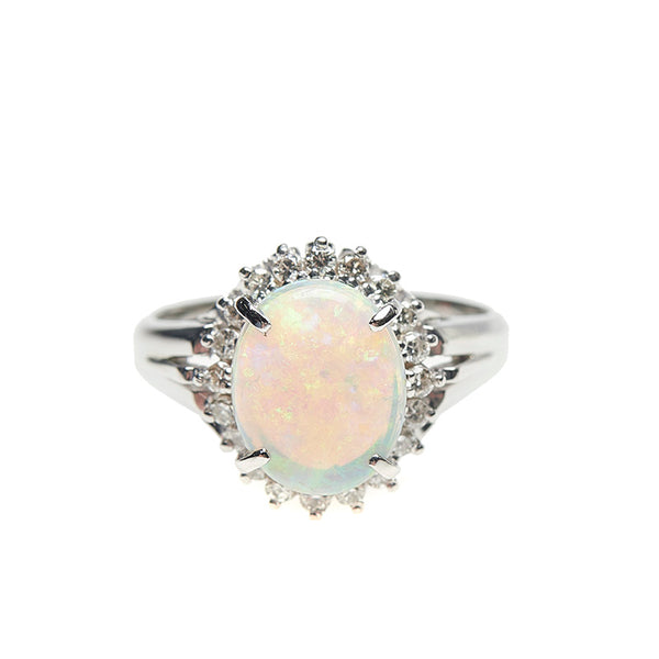 Pt900 プラチナ オパール1.20ct ダイヤ0.25ct リング 指輪 レディース 7号 【中古】