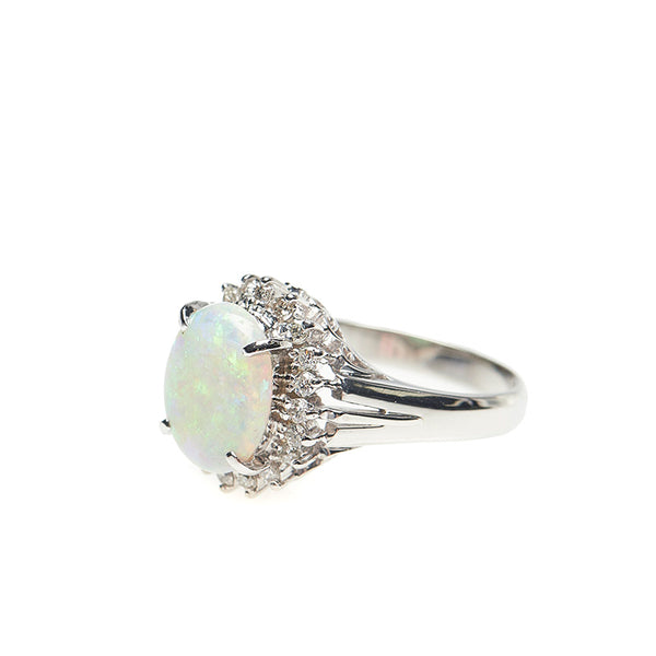 Pt900 プラチナ オパール1.20ct ダイヤ0.25ct リング 指輪 レディース 7号 【中古】