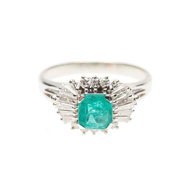 Pt900 プラチナ エメラルド0.77ct ダイヤ0.47ct リング 指輪 レディース 11.5号 【中古】