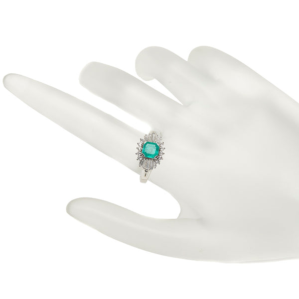 Pt900 プラチナ エメラルド0.77ct ダイヤ0.47ct リング 指輪 レディース 11.5号 【中古】