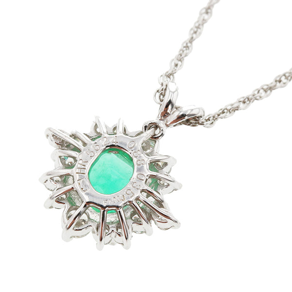Pt900 プラチナ Pt850 プラチナ エメラルド0.88ct ダイヤ0.35ct ネックレス レディース 【中古】