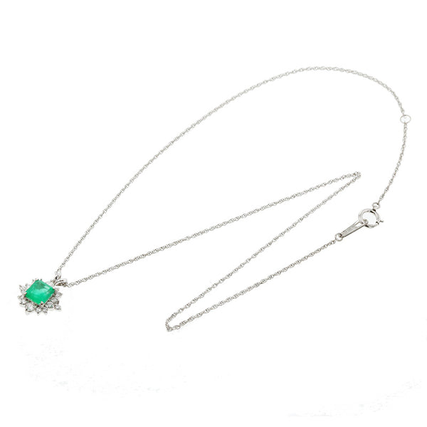 Pt900 プラチナ Pt850 プラチナ エメラルド0.88ct ダイヤ0.35ct ネックレス レディース 【中古】