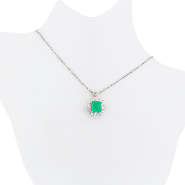 Pt900 プラチナ Pt850 プラチナ エメラルド0.88ct ダイヤ0.35ct ネックレス レディース 【中古】