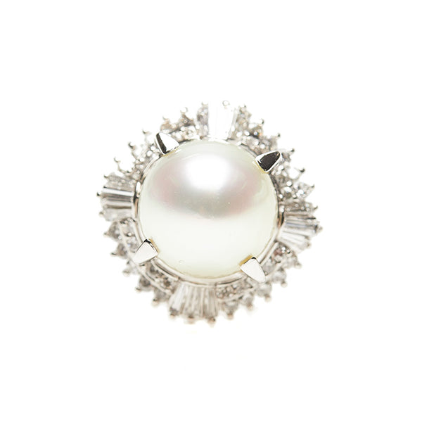 Pt900 プラチナ 白蝶真珠12.4mm ダイヤ1.06ct リング 指輪 レディース 14号 【中古】