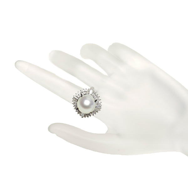 Pt900 プラチナ 白蝶真珠12.4mm ダイヤ1.06ct リング 指輪 レディース 14号 【中古】