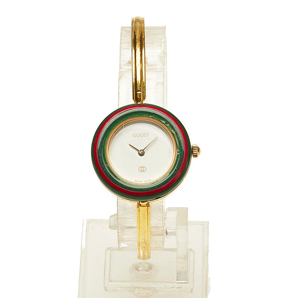 グッチ チェンジベゼル  1100L ゴールド メッキ 腕時計 レディース GUCCI クオーツ ホワイト文字盤 【中古】