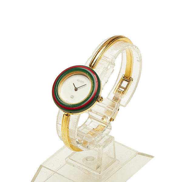 グッチ チェンジベゼル  1100L ゴールド メッキ 腕時計 レディース GUCCI クオーツ ホワイト文字盤 【中古】