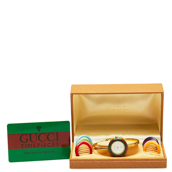 グッチ チェンジベゼル  1100L ゴールド メッキ 腕時計 レディース GUCCI クオーツ ホワイト文字盤 【中古】