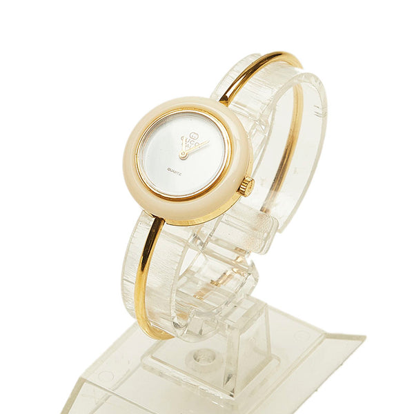 グッチ チェンジヘゼル 腕時計 クオーツ ホワイト文字盤 メッキ レディース GUCCI 【中古】