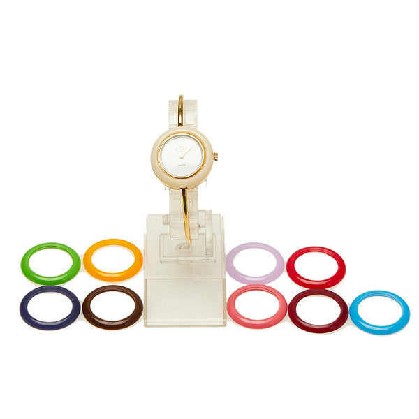 グッチ チェンジヘゼル 腕時計 クオーツ ホワイト文字盤 メッキ レディース GUCCI 【中古】