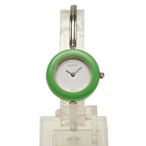 グッチ チェンジベゼル 11/12.2L シルバー ステンレススチール 腕時計 レディース GUCCI クオーツ ホワイト文字盤 【中古】