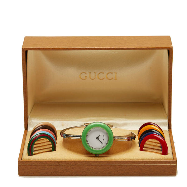 グッチ チェンジベゼル 11/12.2L シルバー ステンレススチール 腕時計 レディース GUCCI クオーツ ホワイト文字盤 【中古】