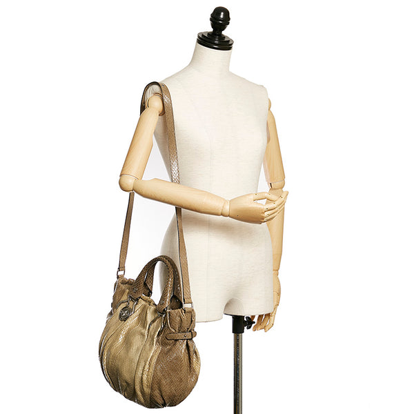 セリーヌ ハンドバッグ ショルダーバッグ 2WAY カーキ 型押しレザー レディース CELINE 【中古】