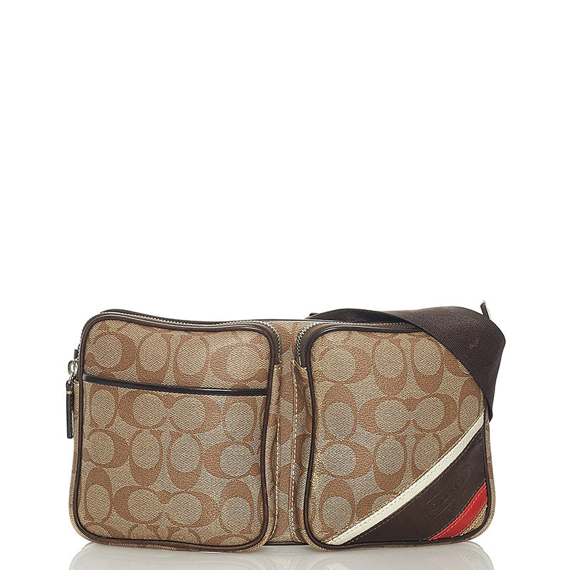 コーチ シグネチャー ウエストバッグ ベージュ PVC レディース COACH 【中古】