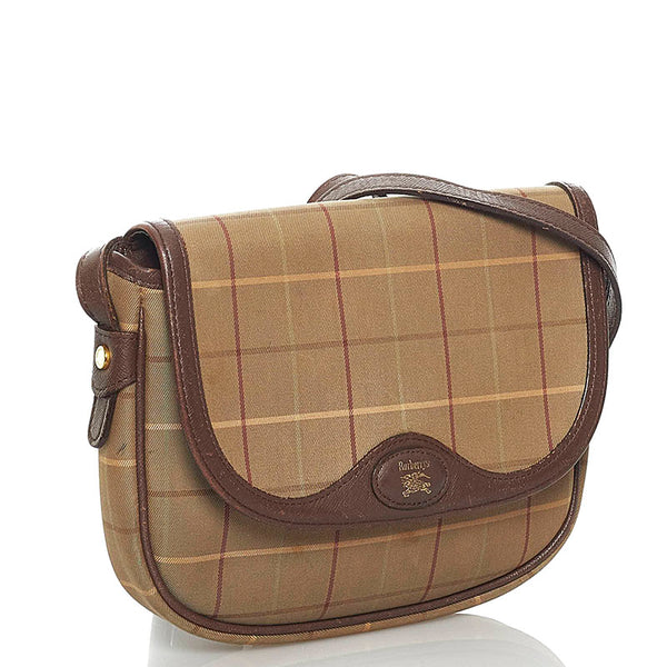 バーバリー チェック 斜め掛け ショルダーバッグ カーキ キャンバス レザー レディース BURBERRY 【中古】