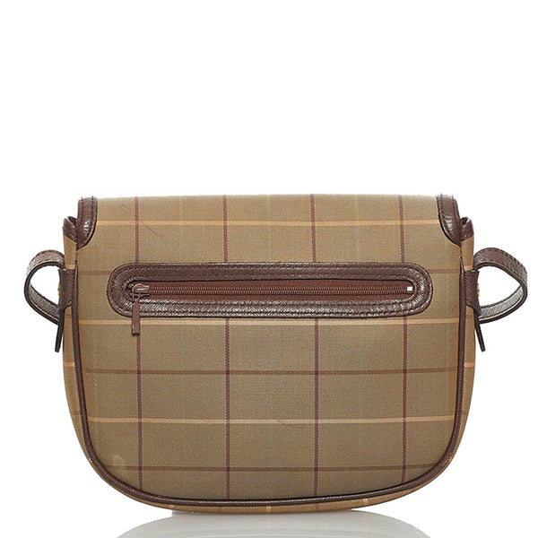 バーバリー チェック 斜め掛け ショルダーバッグ カーキ キャンバス レザー レディース BURBERRY 【中古】