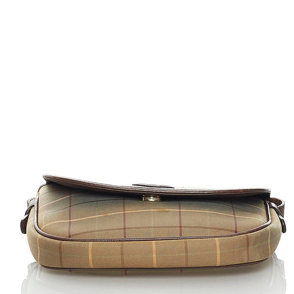 バーバリー チェック 斜め掛け ショルダーバッグ カーキ キャンバス レザー レディース BURBERRY 【中古】